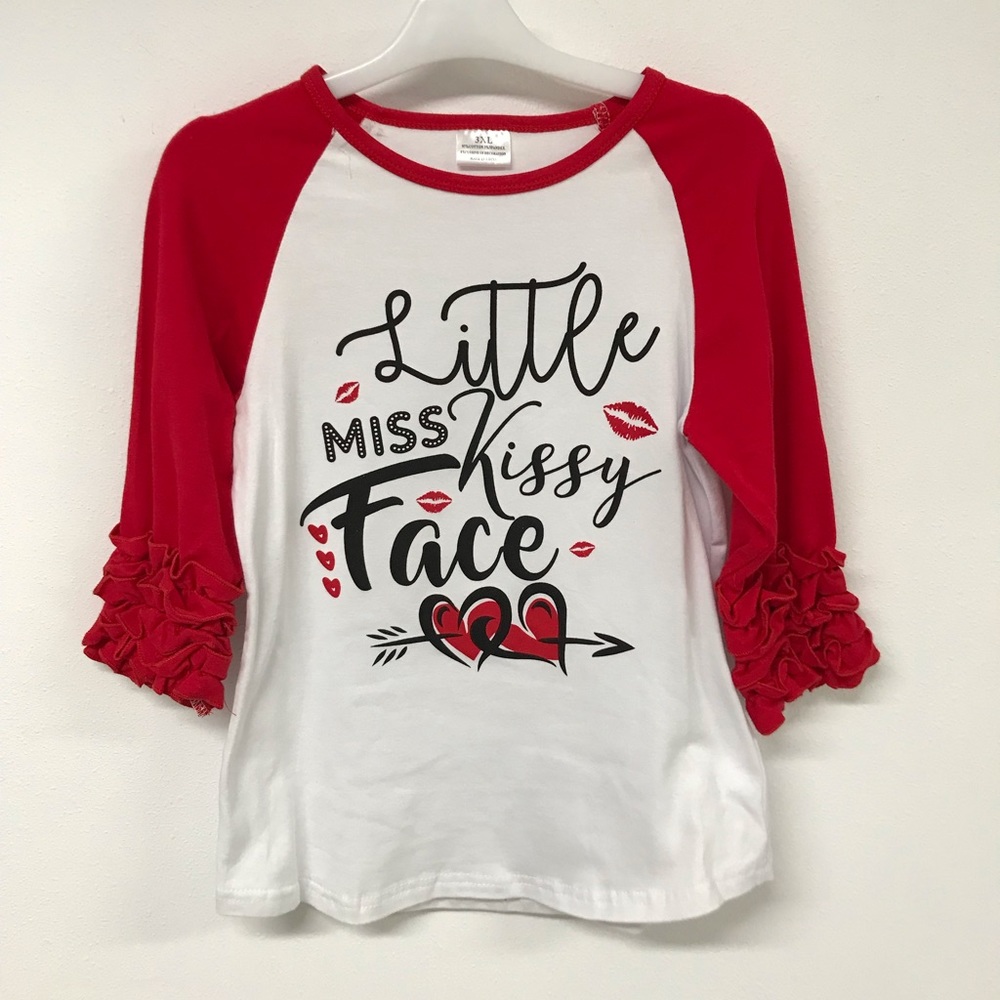 Little girls toddler Long Ruffle Sleeve Hearts Easter party birthday girl Top